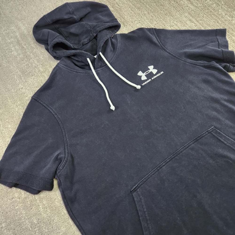 Under Armour Short Sleeve Hoodie Men Medium French Terry Bodybuilding Black‎